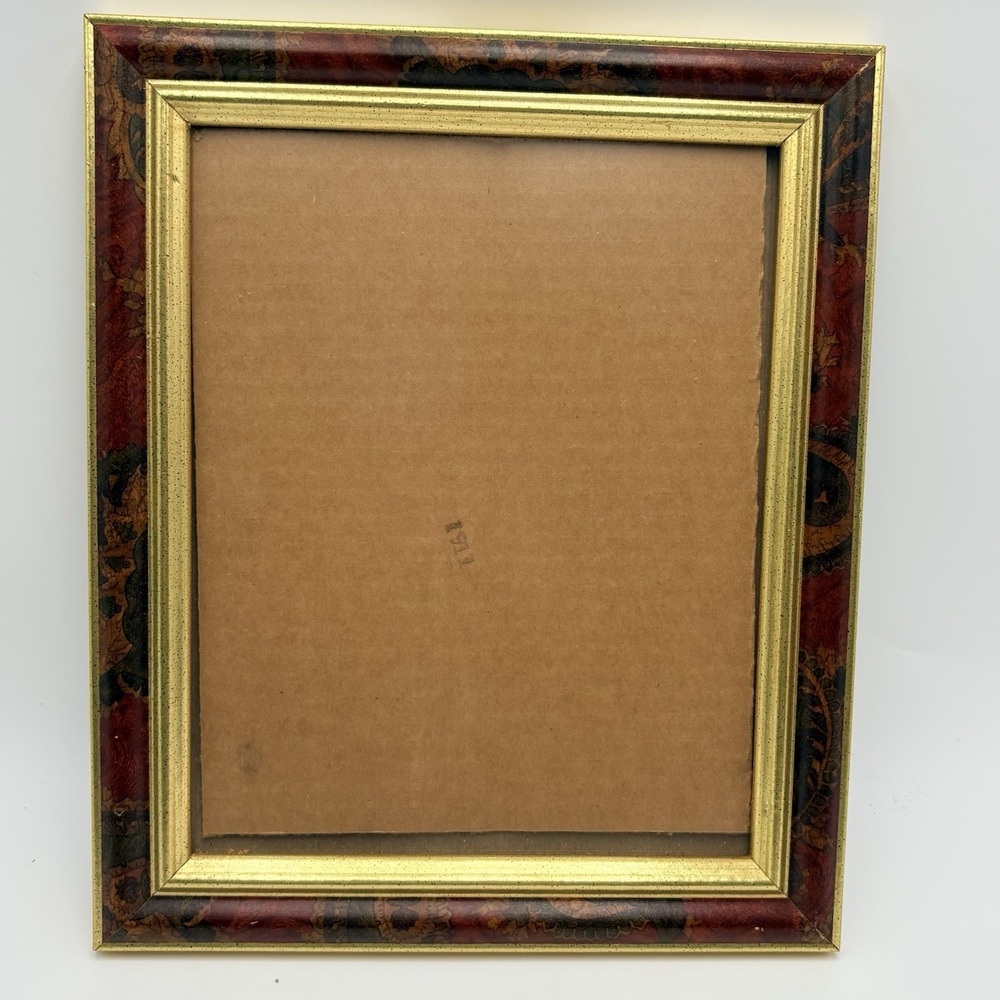 Decorative Picture Frame 8x10 Gold Autumn Floral Burgundy Painted Vintage 90s